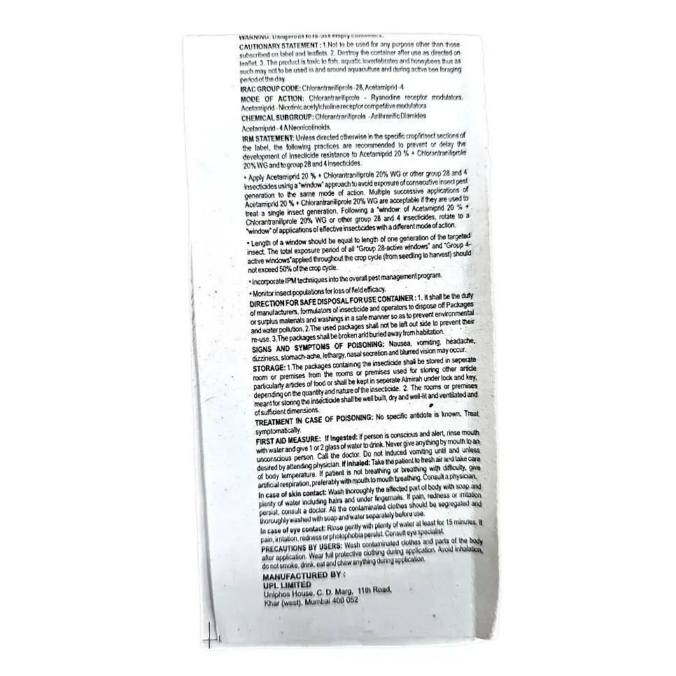 Kisan center UPL Sekito Insecticide (Acetamiprid 20% + Chlorantraniliprole 20% WG)