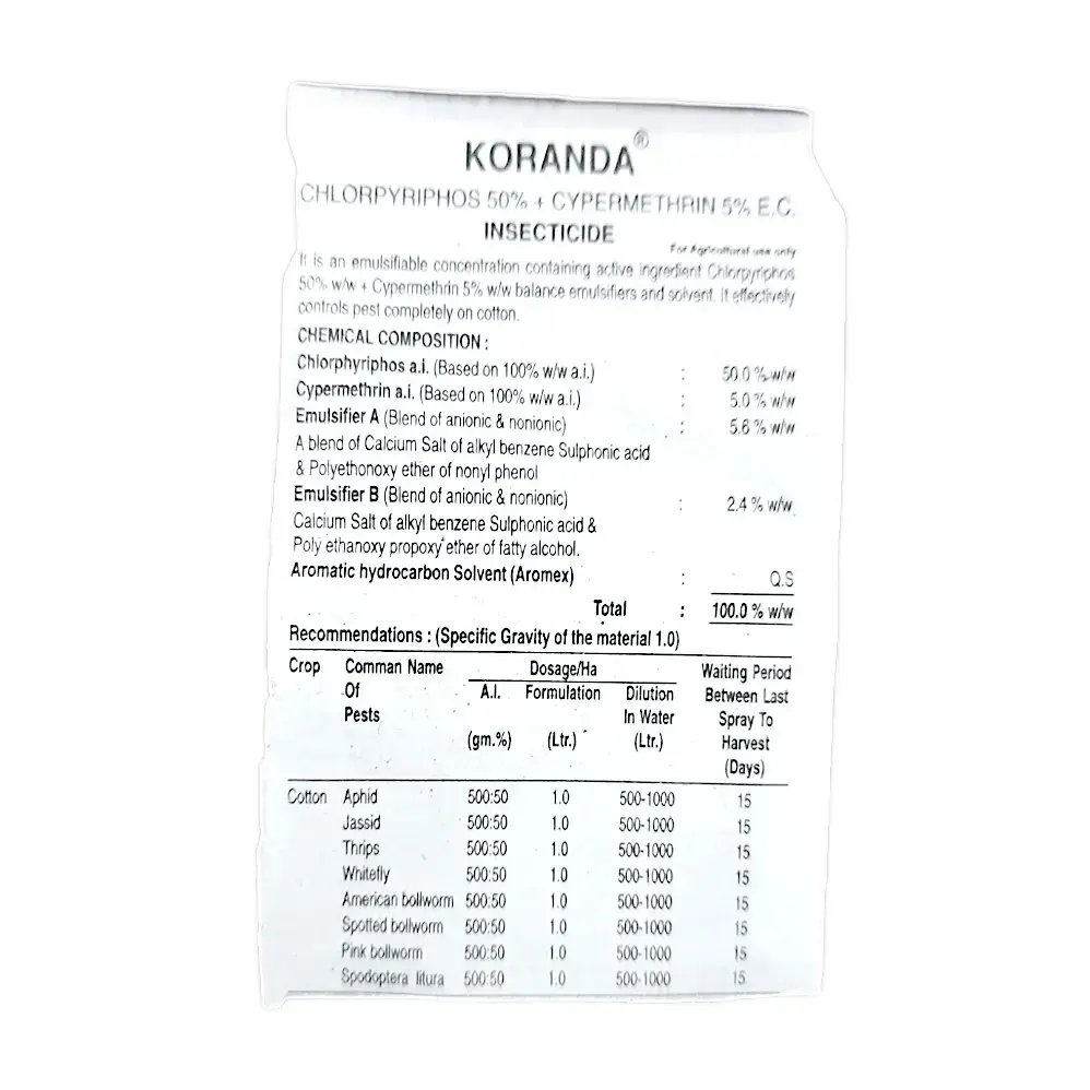 Kisan center Tata Koranda ( Choropyriphos 50 % + Cypermethrin 5 % w/w )