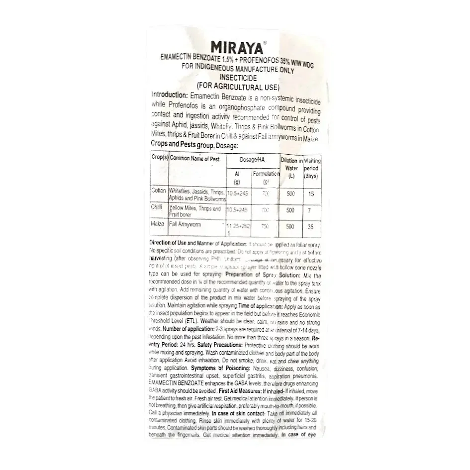 Tata Miraya Insecticide (Emamectin Benzoate 1.5% + Profenofos 35% W/W )