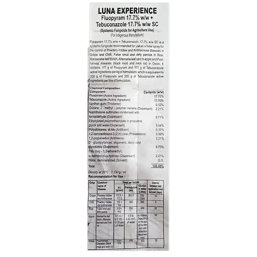 Bayer Luna Experience Fungicide (Fluopyram 17.7%+ Tebuconazole 17.7% w/w SC)