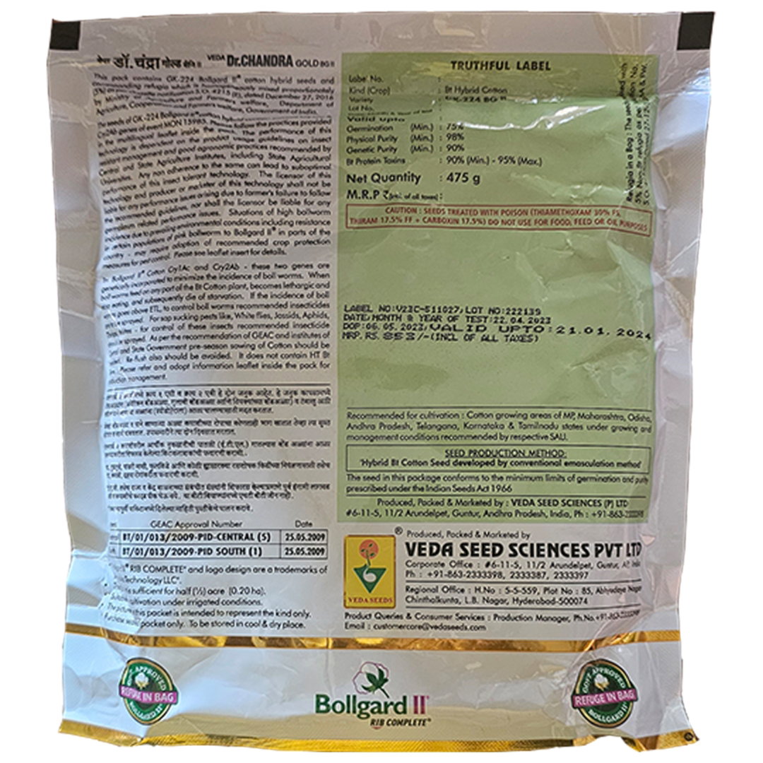 Kisan center Veda Dr. Chandra Gold (Cotton Seeds) GK 224 BG2