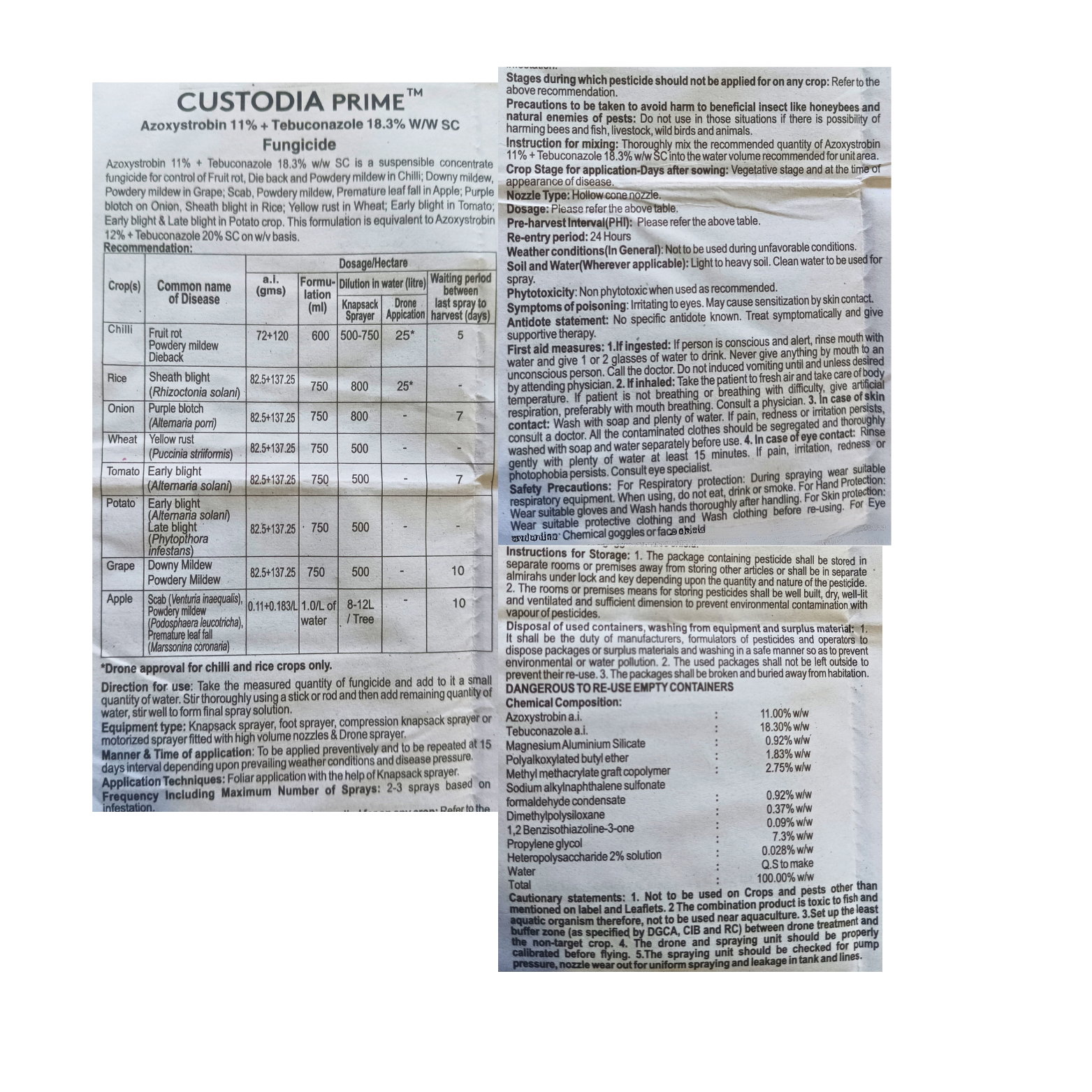 Kisan center Adama Custodia Prime (Azoxystrobin 11%+Tebuconazole 18.3% w/w SC)